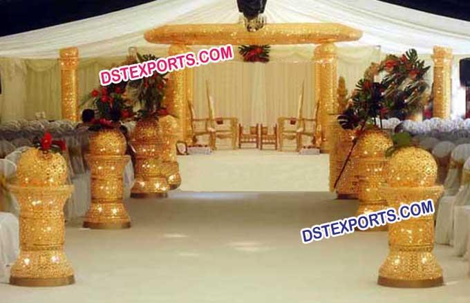 Wedding Gold Crystal Mandap With Aisleway pillars