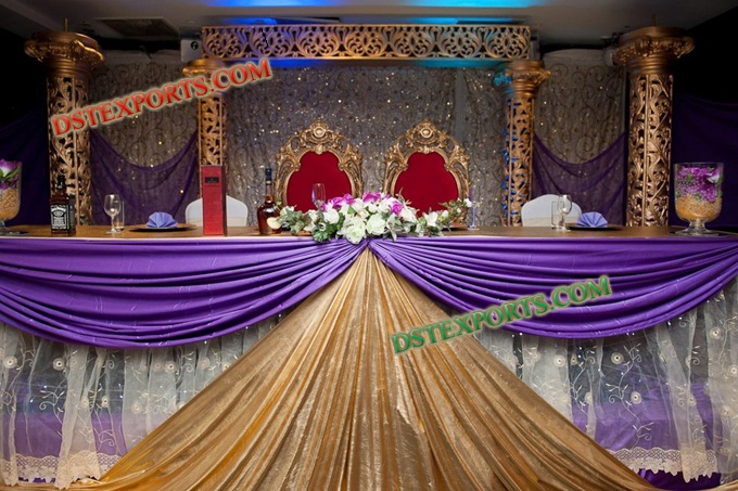 WEDDING GOLD STAGE WITH EMBRODRIED BACKDROP