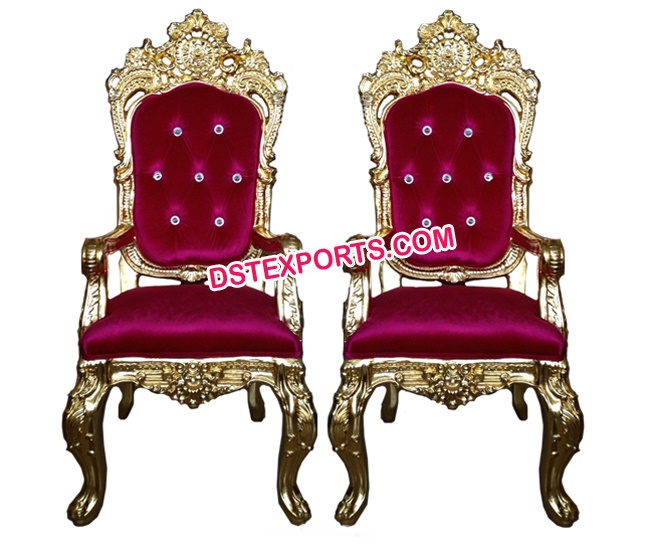Designer Gold Metal Bride Groom Chairs for sale