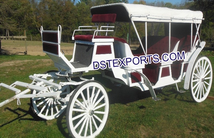White Limousine Long Horse Drawn Carriage