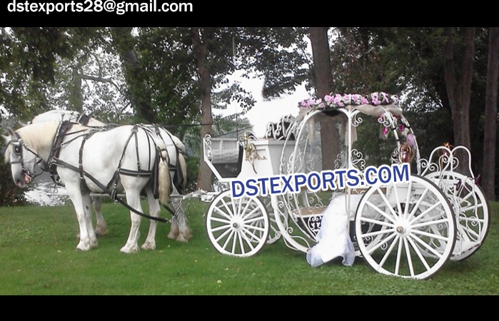 Elegant White Cinderella Horse Carriage