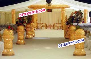 Wedding Gold Crystal Mandap With Aisleway pillars
