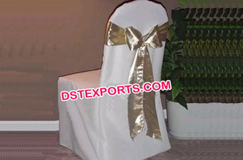 Wedding White Chair Cover With Silver Sashas