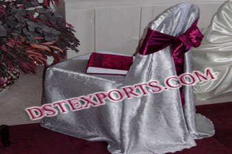 Wedding Silver Chair Cover With Mehroon Sashas
