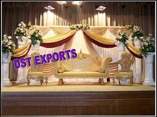 Wedding Reception Stage With Carved Furnitures
