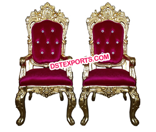 Designer Gold Metal Bride Groom Chairs for sale